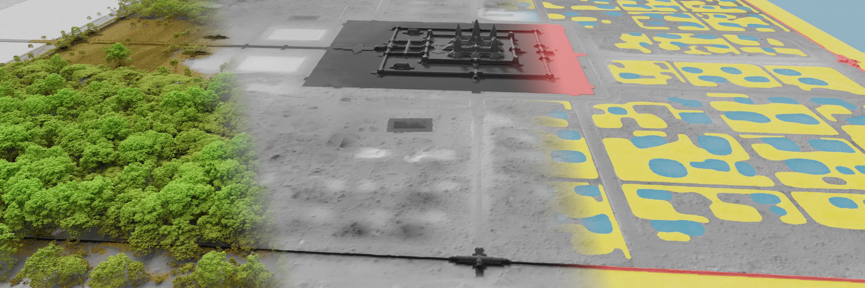 Angkor Wat Temple: left lidar point cloud, center heightmap, right target mapping