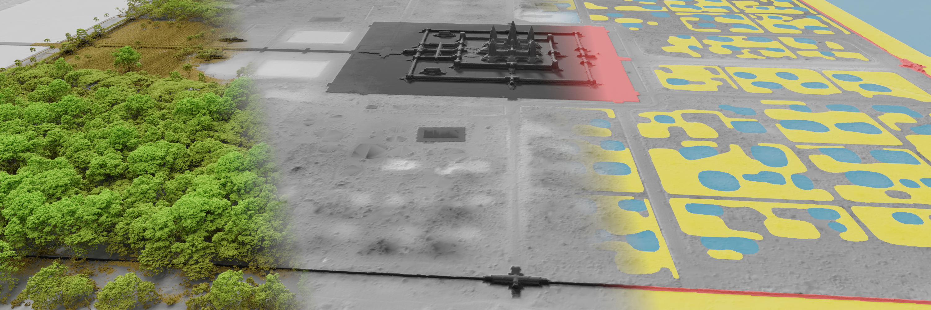 Angkor Wat Temple: left lidar point cloud, center heightmap, right target mapping